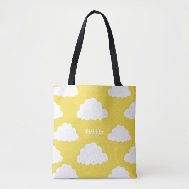 Personalisiert-Gelbe Tüte-Tasche mit weißer Wolke Tasche (Vorderseite)