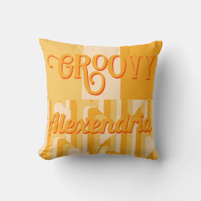 Personalisiert-gelbes Retro geometrisch Kissen (Vorderseite)