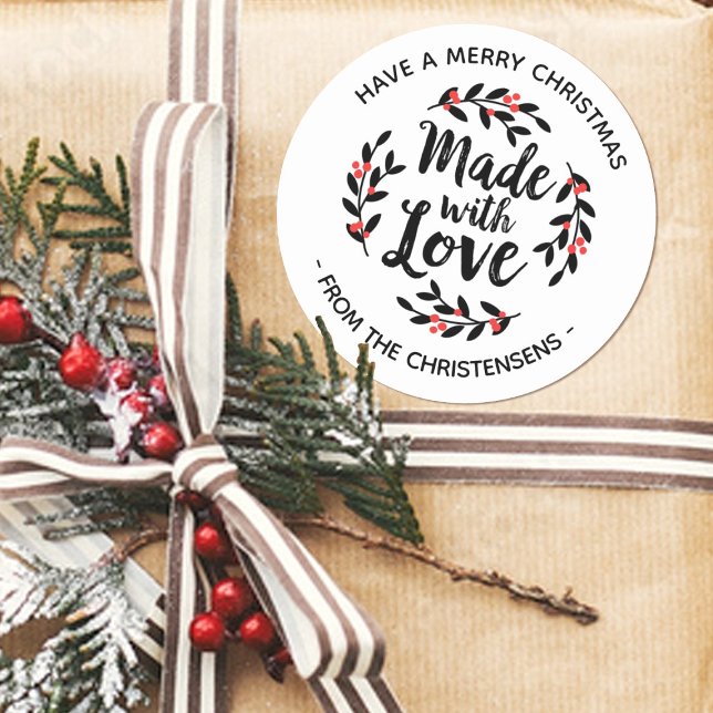 Personalisiert gemacht mit Liebe Weihnachten Runder Aufkleber (Von Creator hochgeladen)