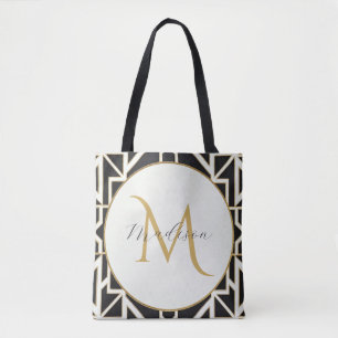 Personalisiert geometrisch Schwarz-weißes Goldmono Tasche