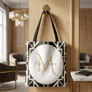 Personalisiert geometrisch Schwarz-weißes Goldmono Tasche