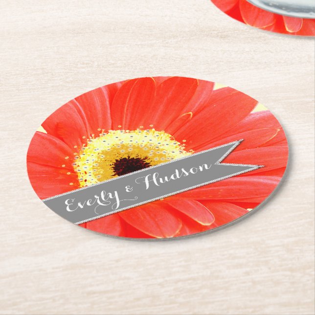 Personalisiert Gerber Coral Yellow Grau Runder Pappuntersetzer (Angewinkelt)