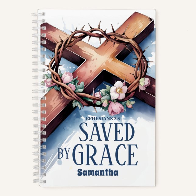 Personalisiert Gerettet durch Grace Christlich Jou Notizbuch (Vorderseite)