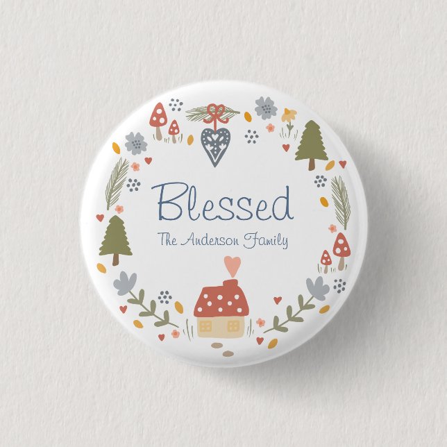 Personalisiert gesegnete, gemütliche Hütte Hygge Button (Vorderseite)