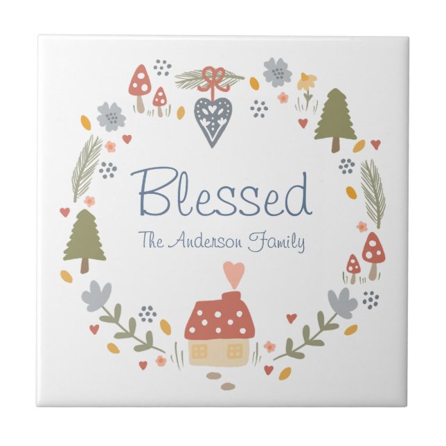 Personalisiert gesegnete, gemütliche Hütte Hygge Fliese (Vorderseite)