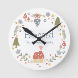 Personalisiert gesegnete, gemütliche Hütte Hygge Runde Wanduhr