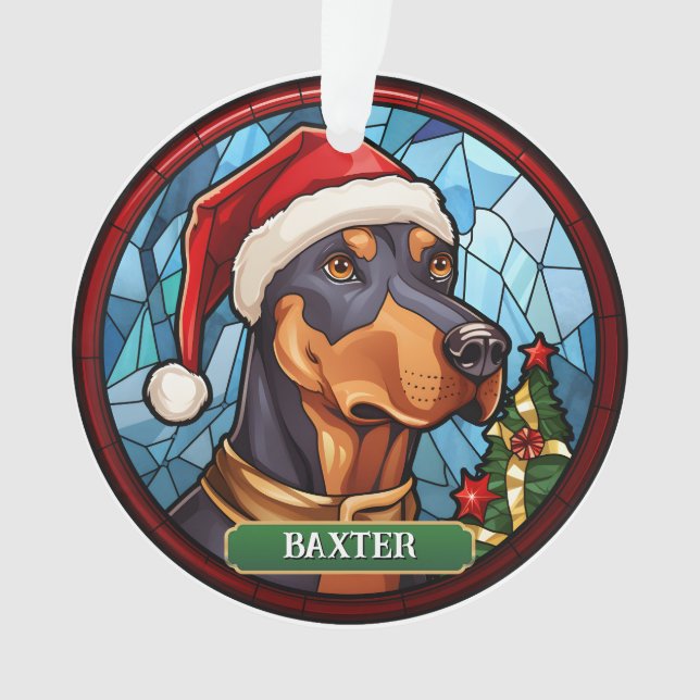 Personalisiert gestanztes Glas Doberman Ornament (Vorderseite)