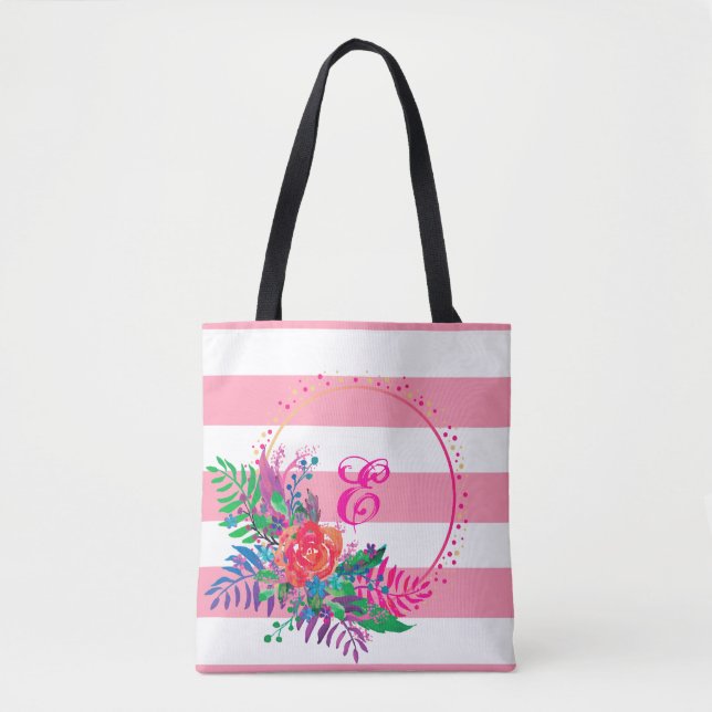 personalisiert gestreifter Blumenstrauß mit Rand Tasche (Vorderseite)