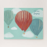 Personalisiert gestrichene Heißluftballons<br><div class="desc">In diesem Puzzle finden sich meine angestrichenen Illustrationen von Heißluftballons mit realistischen Stildarstellungen von Luftballons in Rot,  Blau und Grün sowie Set von weißen Wolken gegen einen hellblauen Himmel. Dieses Rätsel ist bereit,  mit Ihrer eigenen personalisierten Nachricht angepasst zu werden.</div>