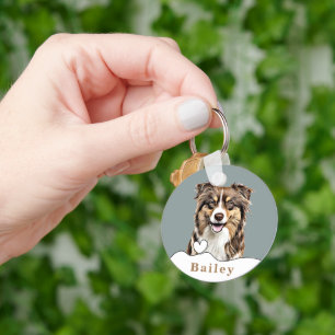 Personalisiert Gezeichnet Collie Dog an der Grenze Schlüsselanhänger