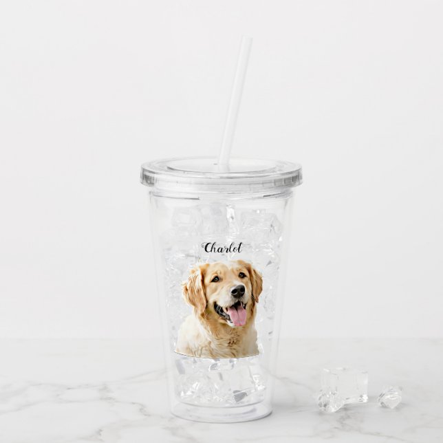 Personalisiert Gezeichnet Golden Retriever Hund Acryltrinkbecher (Rückseite Ice)