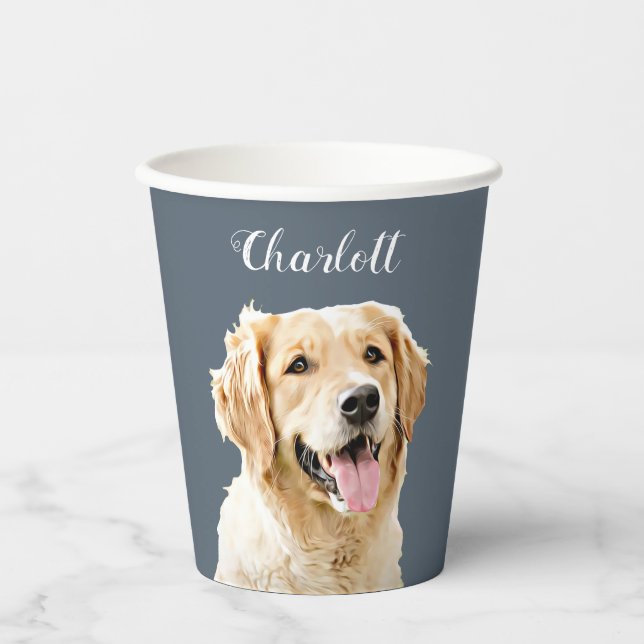 Personalisiert Gezeichnet Golden Retriever Hund Pappbecher (Vorderseite)