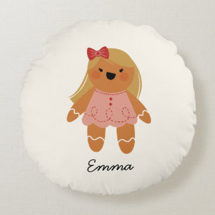 Personalisiert Gingerbread Girl Weihnachtskissen Rundes Kissen