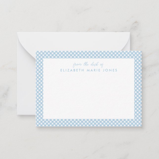 Personalisiert Gingham Children's Dusty Blue Karie Mitteilungskarte (Vorderseite)
