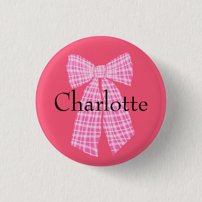 Personalisiert Gingham Pink Romantischer Coquette  Button (Vorderseite)