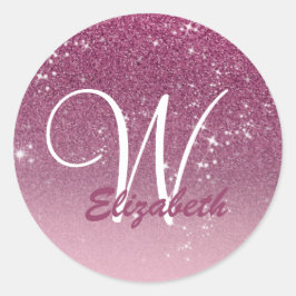 Personalisiert Giralrosa Glitzer Glitzern Monogram Runder Aufkleber
