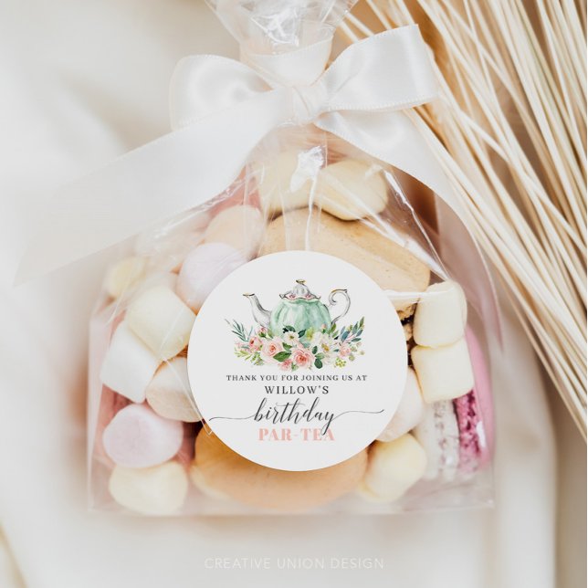 Personalisiert Girl Birthday Par-Tea Tea Party Runder Aufkleber (Von Creator hochgeladen)