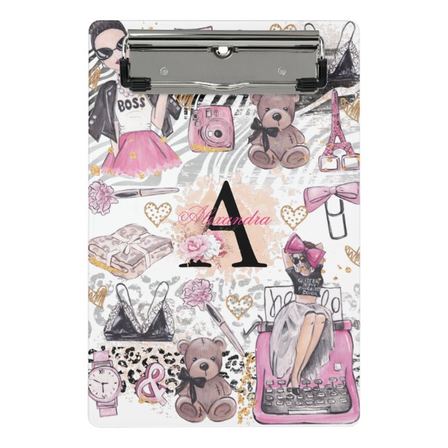 Personalisiert Girl Boss Luxury Illustration Mini Klemmbrett (Vorderseite)