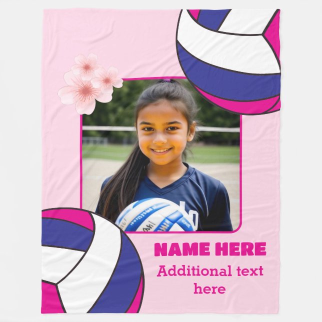 Personalisiert Girl Foto Volleyball Fleecedecke (Vorderseite)