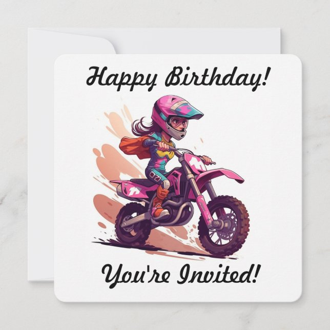 Personalisiert Girl Motocross Einladung (Vorderseite)