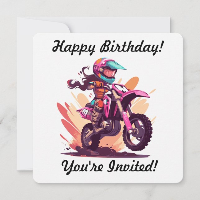 Personalisiert Girl Motocross Einladung (Vorderseite)