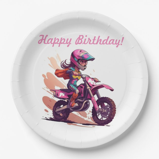 Personalisiert Girl Motocross Einladung Pappteller (Vorderseite)