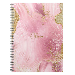 Personalisiert Girl Pink Agate mit Gold Glitzer Notizblock