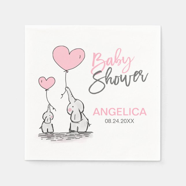 Personalisiert Girl Pink Elephant Mama & Baby Dusc Serviette (Vorderseite)