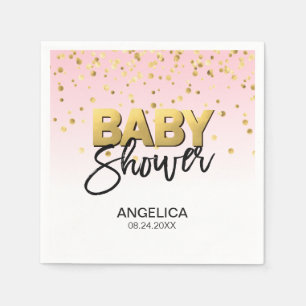 Personalisiert Girl Pink Gold Confetti Babydusche Serviette