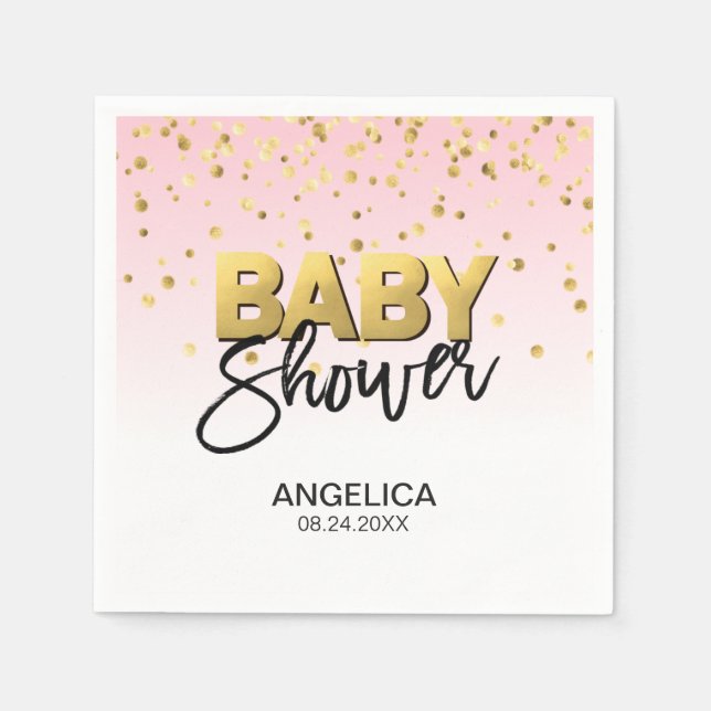 Personalisiert Girl Pink Gold Confetti Babydusche Serviette (Vorderseite)