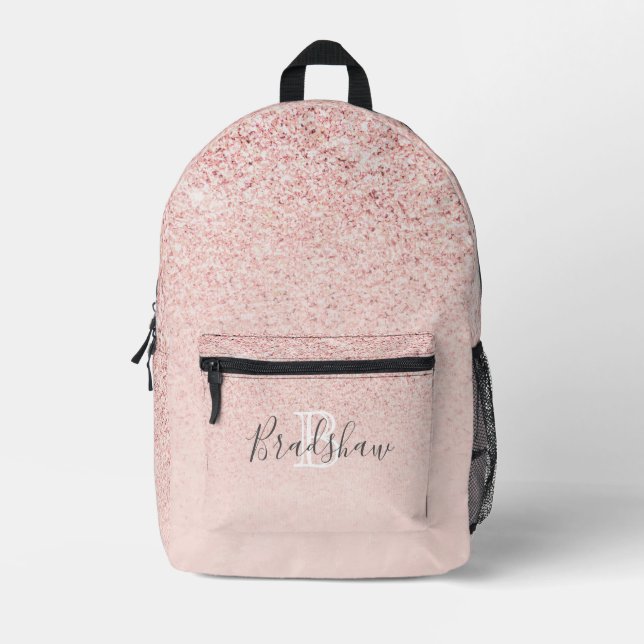 Personalisiert Girl-Rose-Glitzer-Glitzern Monogram Bedruckter Rucksack (Vorderseite)
