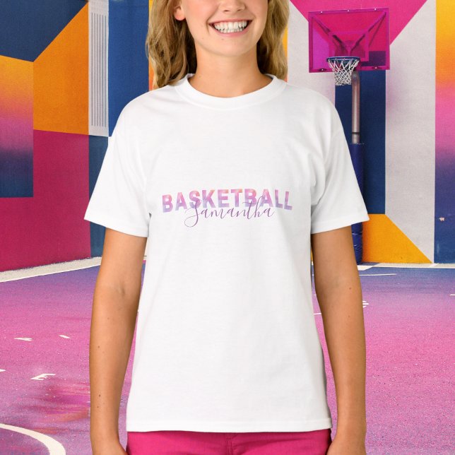 Personalisiert Girls Basketball Moderne rosa Buchs T-Shirt (Von Creator hochgeladen)