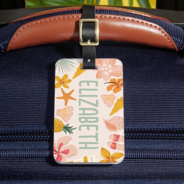 Personalisiert Girls Beach Trendy Sticker Gepäckanhänger (Vorderseite Insitu 2)