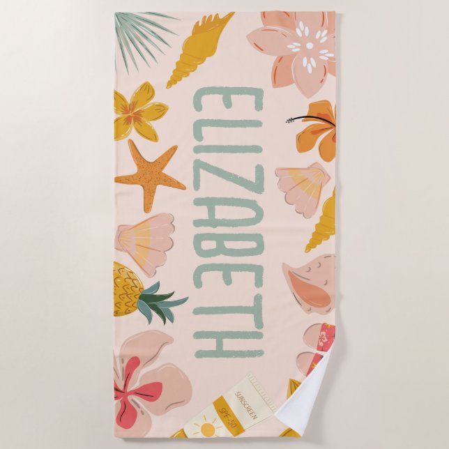 Personalisiert Girls Beach Trendy Sticker Strandtuch (Vorderseite)