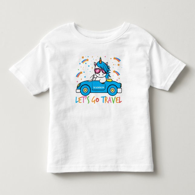 Personalisiert Girls Blue Car Einreise Kleinkind T-shirt (Vorderseite)