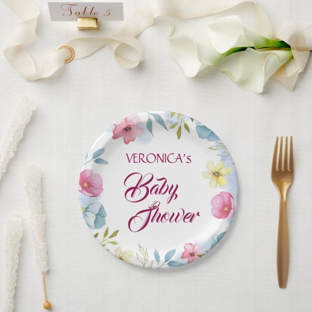 Personalisiert Girls Blumenwasser Kinderdusche Pappteller (Hochzeit)