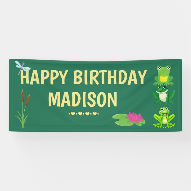 Personalisiert Girls Frog Geburtstag Banner (Horizontal)