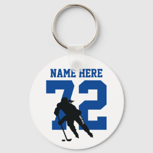 Personalisiert Girls Hockey Player Name Nummer Bla Schlüsselanhänger