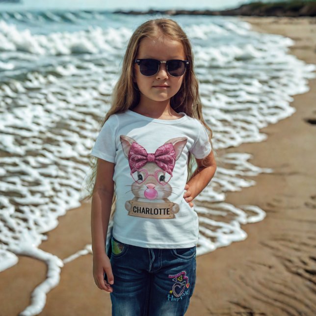 Personalisiert Girls Ostersonniger T - Shirt mit N (Personalized Girls Easter Bunny T-Shirt with Name)