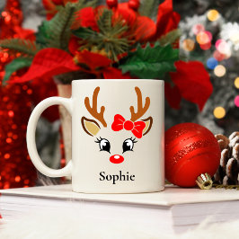 Personalisiert Girls Rentier Weihnachtsfeierliche  Kaffeetasse
