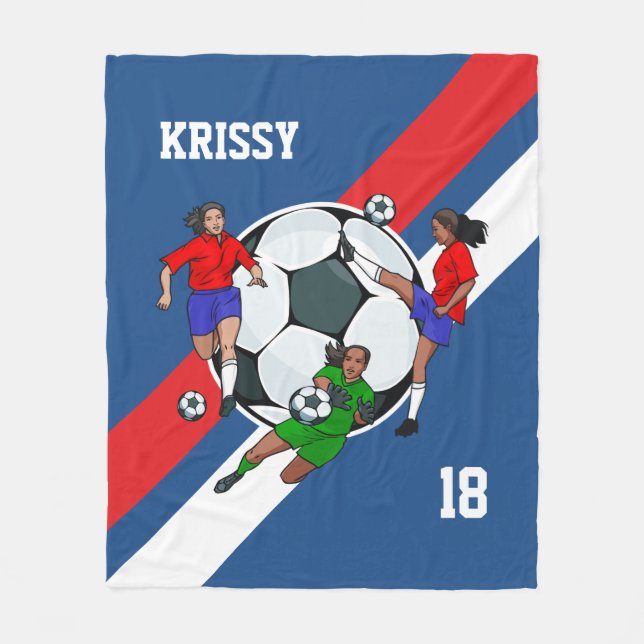 Personalisiert Girls Soccer Designer Fleecedecke (Vorderseite)