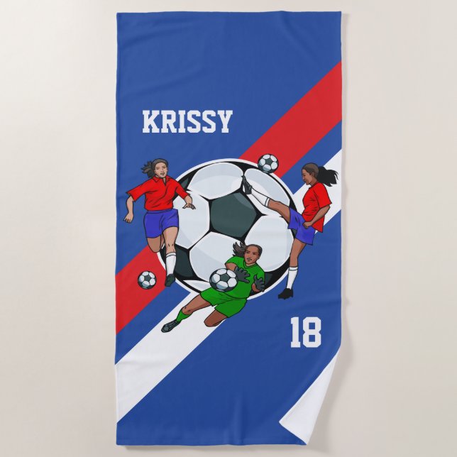 Personalisiert Girls Soccer Designer Strandtuch (Vorderseite)