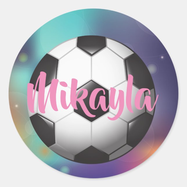Personalisiert Girls Soccer Galaxie Runder Aufkleber (Vorderseite)