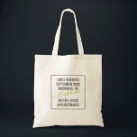 Personalisiert Girls Weekend Trip Minimal Design Tragetasche<br><div class="desc">Personalisierter Girls Weekend Trip Custom Tote Bag mit einem minimalen Text-Design mit bearbeitbarem Text mit Datum,  Ziel oder Ort,  Namen und lustigen Zitaten wie "Bestien,  Buds,  Getränke",  sodass Sie Ihren eigenen Spaß und nützlichen Sake für Ihre persönliche Reise-Squad,  Brautmädchen,  oder Reisfreunde-Gruppe schaffen können.</div>
