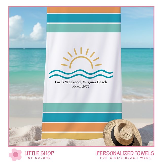 Personalisiert Girls Weekend Tropische Streifen Strandtuch (Von Creator hochgeladen)