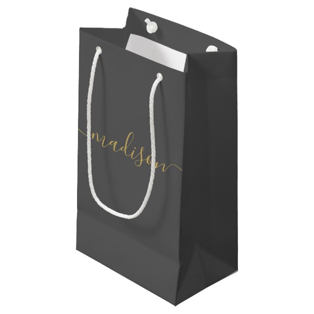 Personalisiert Girly Chic Feminine Gold Script gra Kleine Geschenktüte (Vorderseite Schrägansicht)