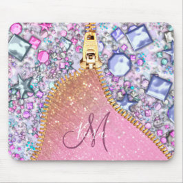 Personalisiert Girly Gold Glitzer Mit Monogramm Ro Mousepad