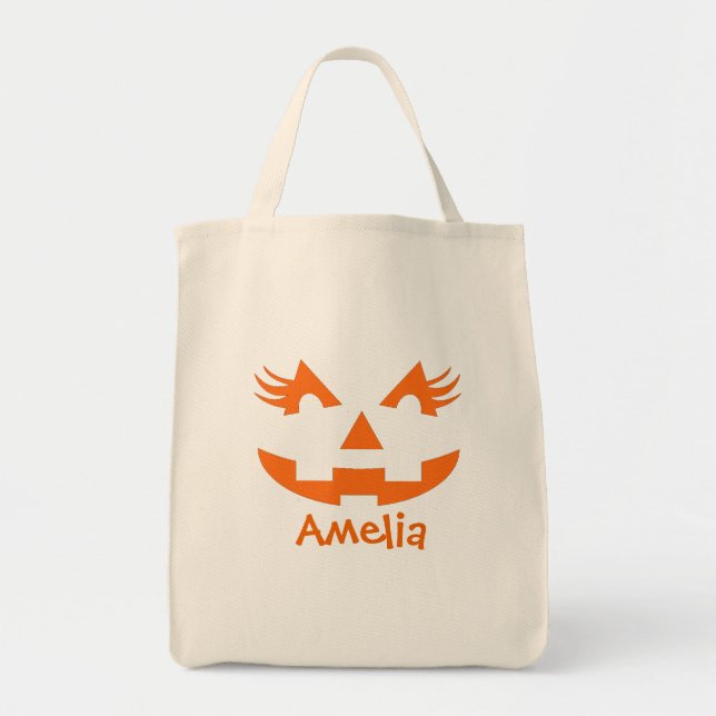 Personalisiert Girly Kürbislaterne Halloween Tragetasche (Vorne)