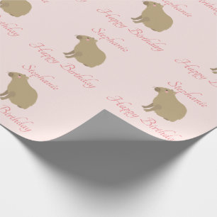 Personalisiert Girly Pink Capybara Muster Geburtst Geschenkpapier