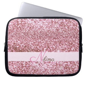 Personalisiert Girly pink Imitats Glitzer Glitzern Laptopschutzhülle
